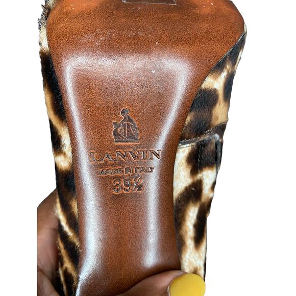 Lanvin Black Brown Calf Hair Leopard Print Pointed Toe Ankle Booties Size 7 1/2 - Picture 8 of 10